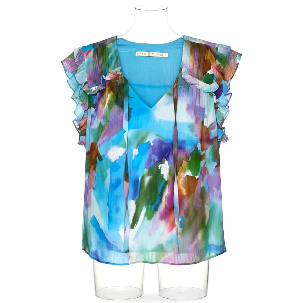 Marie Oliver Prisma Silk blend Blouse Women's Size XS watercolor abstract lined